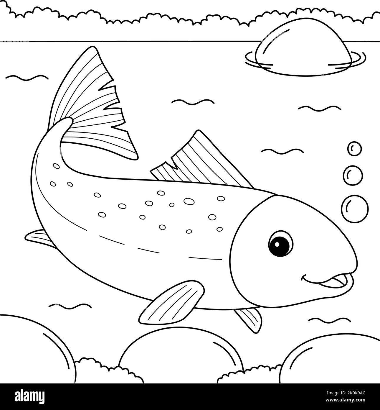 Salmon Animal Coloring Page for Kids Stock Vector