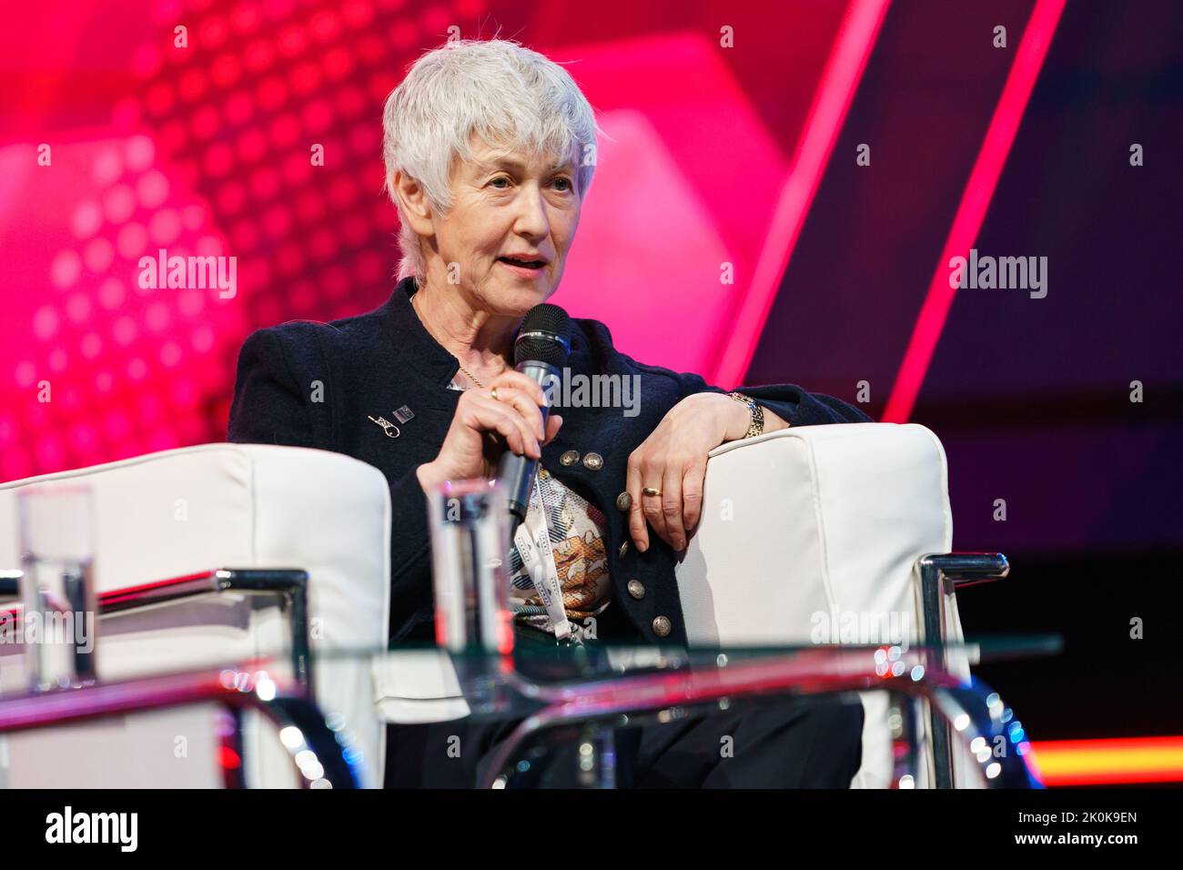 Zena Wooldridge OBE, President of World Squash during a Panel Discussion at The Forum during the Commonwealth Esports Championships at the Birmingham Stock Photo
