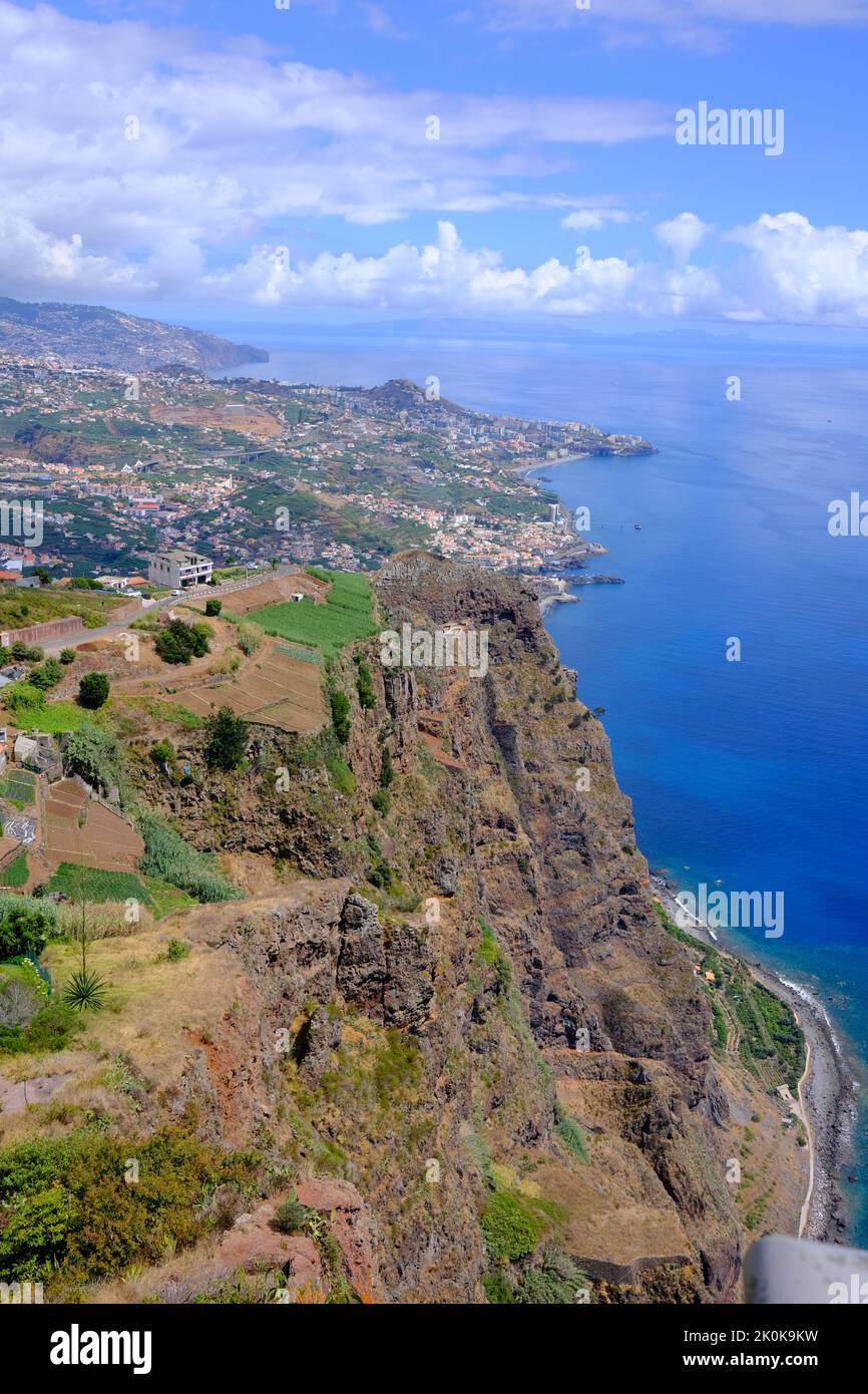 Distant view of Funchal, sunny day Madeira. Portugal Stock Photo
