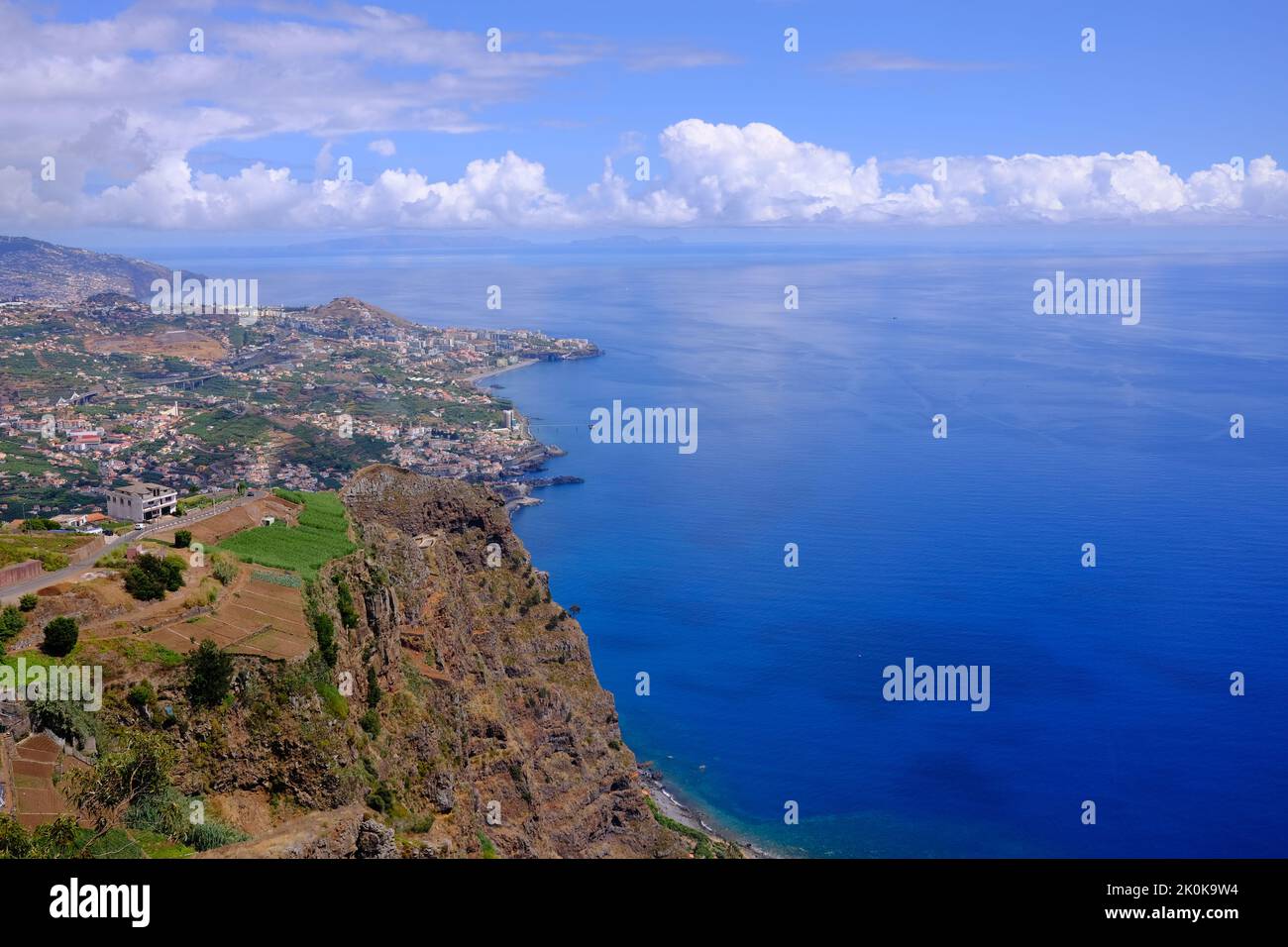 Distant view of Funchal, sunny day Madeira. Portugal Stock Photo