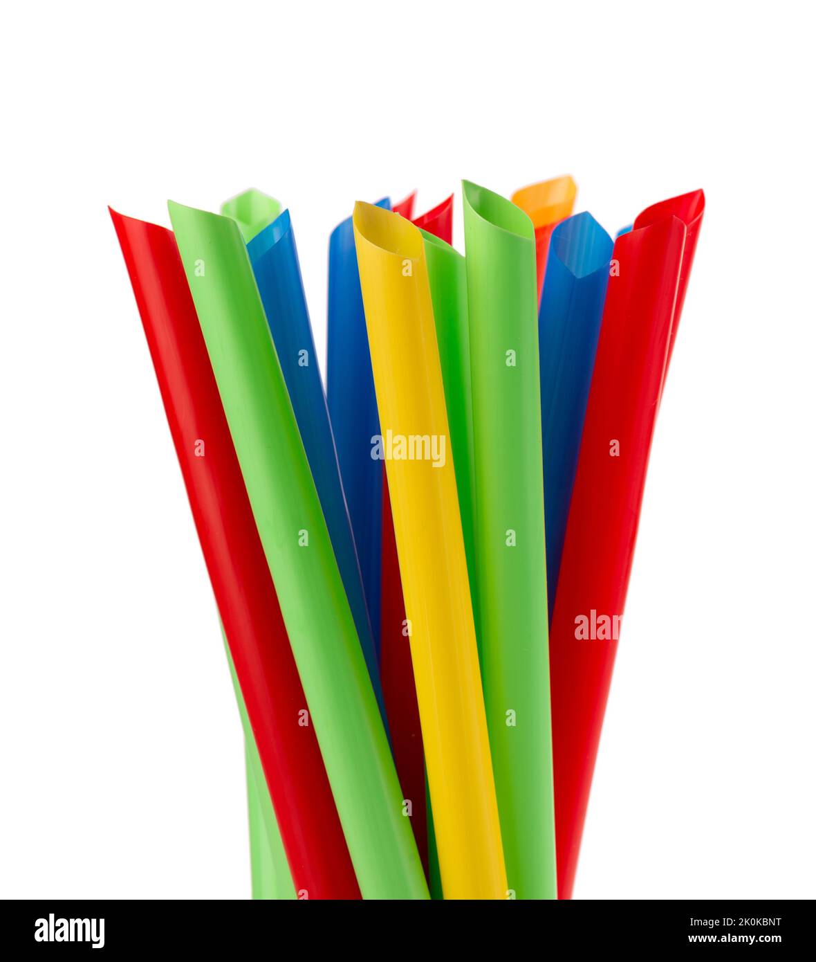 Colorful plastic straws, isolated on white background. Wide straws for bubble tea cocktail Stock