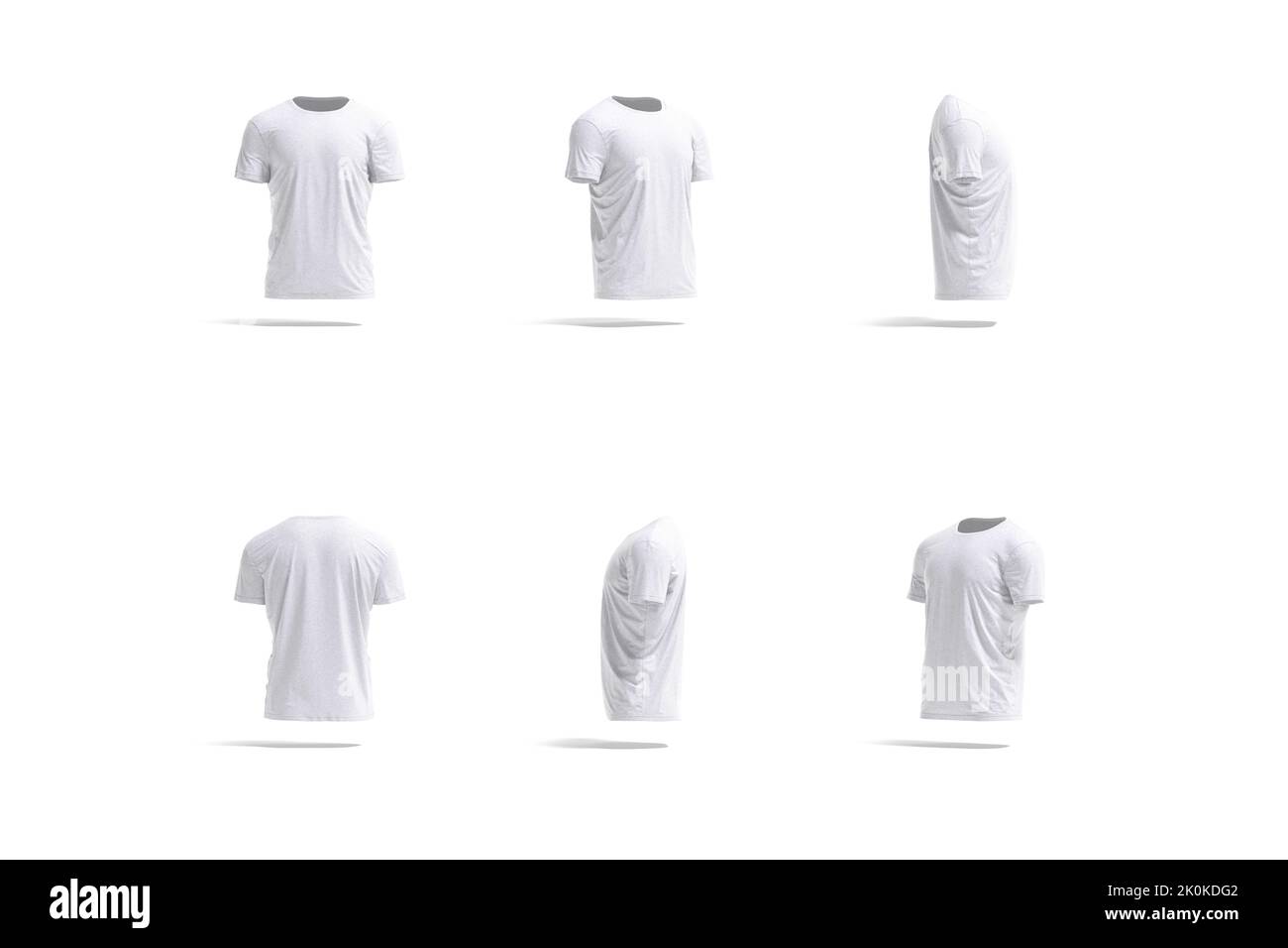 Blank melange wrinkled t-shirt mockup, rotation angles of all sides Stock Photo