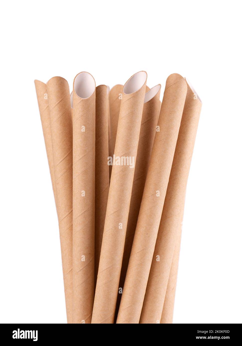 Brown paper drinking straws, isolated on white background. Ecofriendly