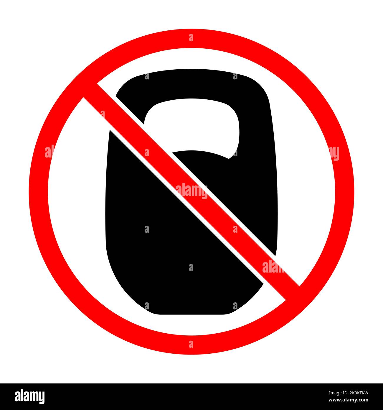 Kettlebell ban sign. Kettlebell is forbidden. Prohibited sign of kettlebell. Red prohibition