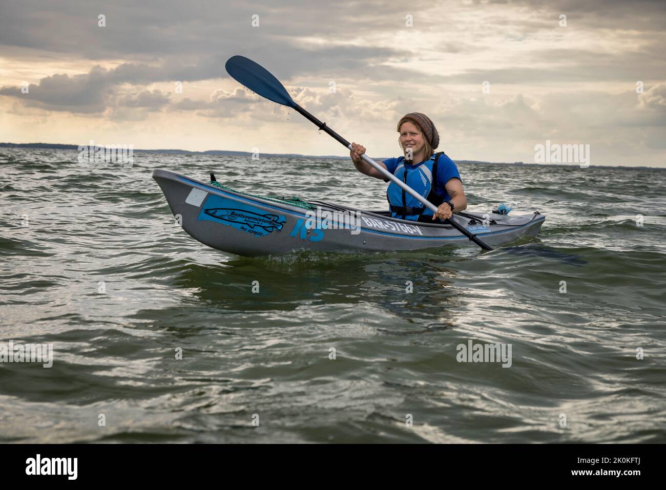 'Surf Hecht' surf school and boat rental in Boek in the popular vacation region Müritz in Mecklenburg Vorpommern in East Germany is located between Berlin and the Baltic Sea. Stock Photo