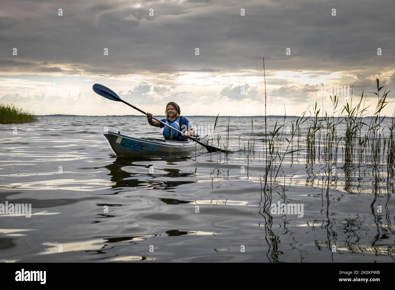 'Surf Hecht' surf school and boat rental in Boek in the popular vacation region Müritz in Mecklenburg Vorpommern in East Germany is located between Berlin and the Baltic Sea. Stock Photo