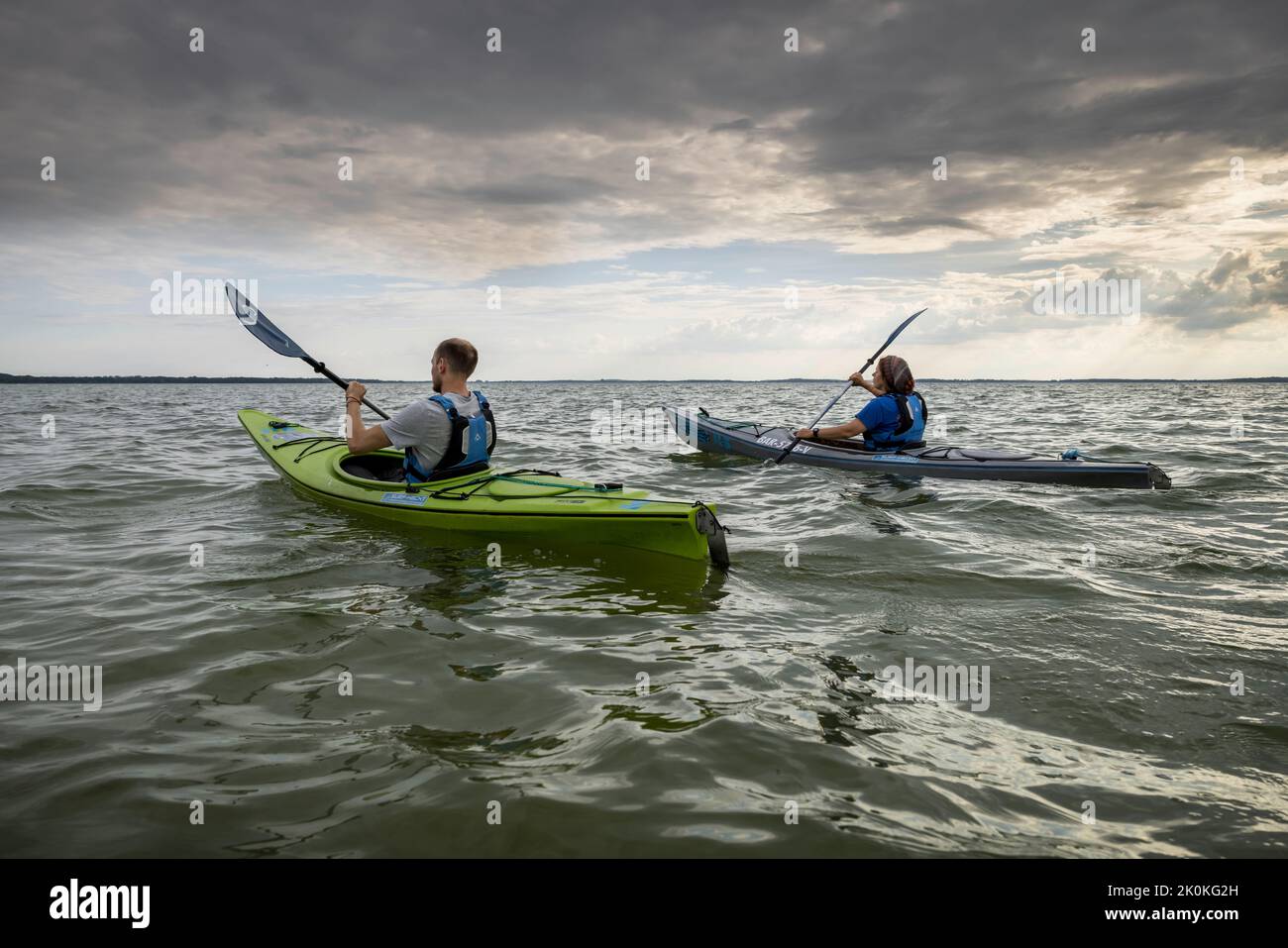 'Surf Hecht' surf school and boat rental in Boek in the popular vacation region Müritz in Mecklenburg Vorpommern in East Germany is located between Berlin and the Baltic Sea. Stock Photo