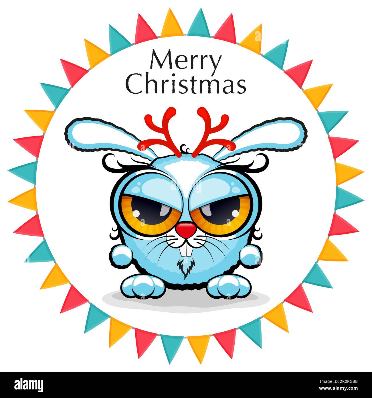 Cute Christmas card with an evil rabbit with deer antlers. Concept for ...