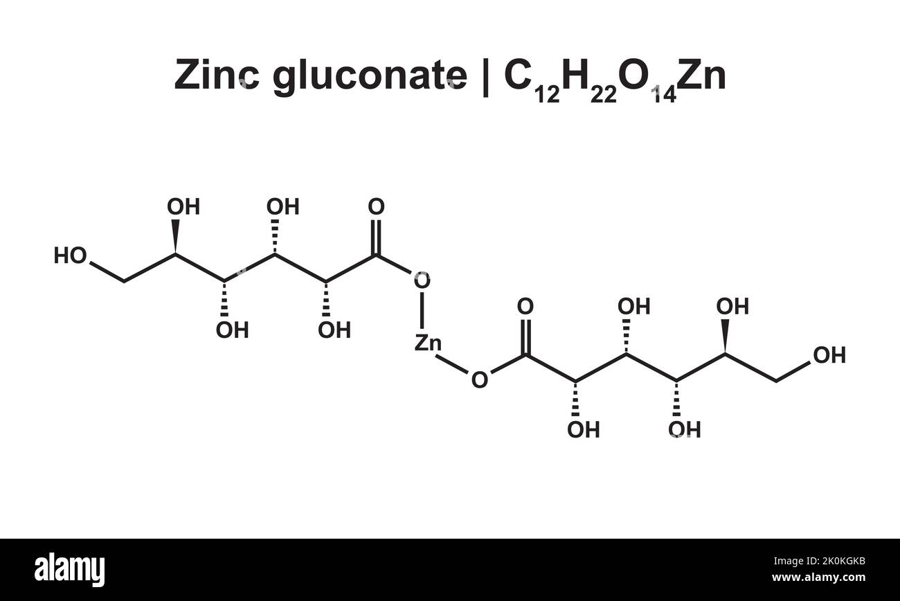Zinc gluconate (C12H22O14Zn) Chemical Structure. Vector Illustration