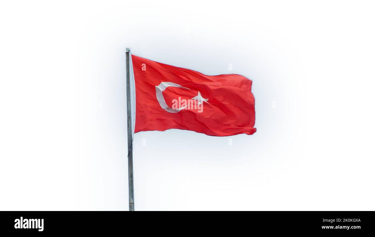 Waving Turkish flag isolated on white background Stock Photo