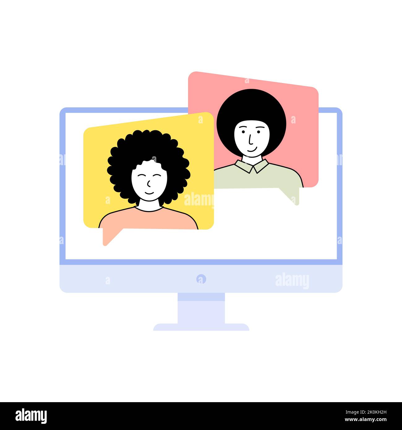 Girl and boy talking on video call. Video call application illustration