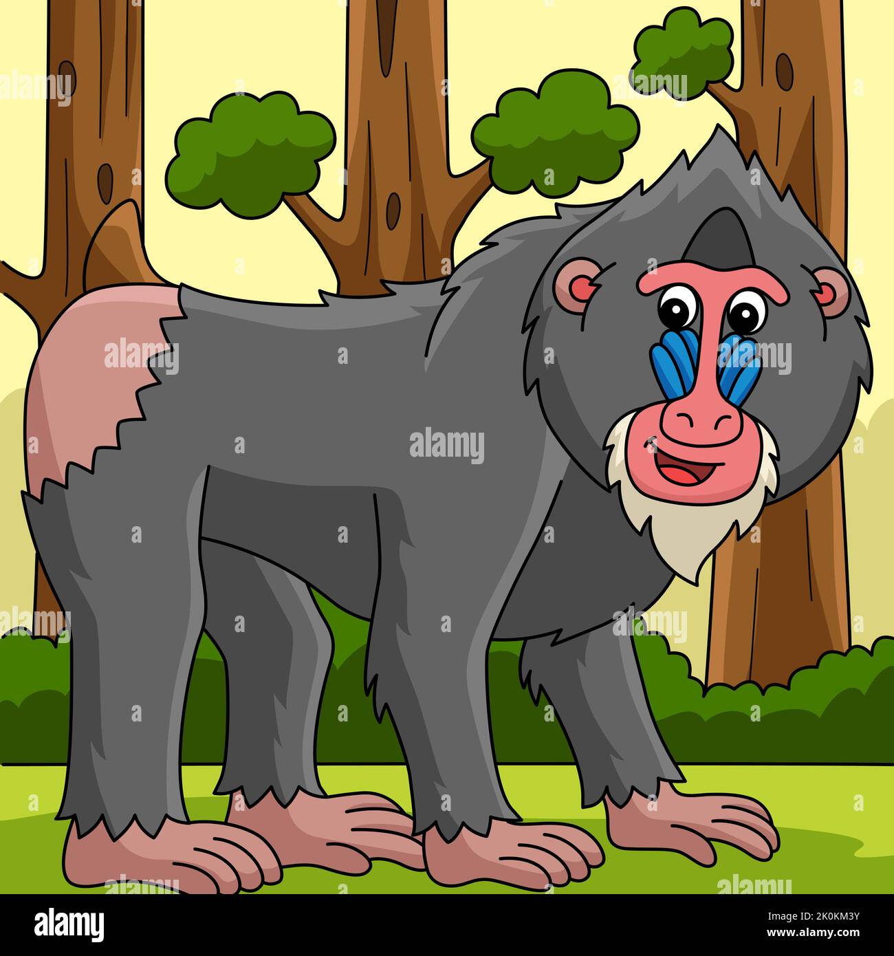 Mandrill Animal Colored Cartoon Illustration Stock Vector