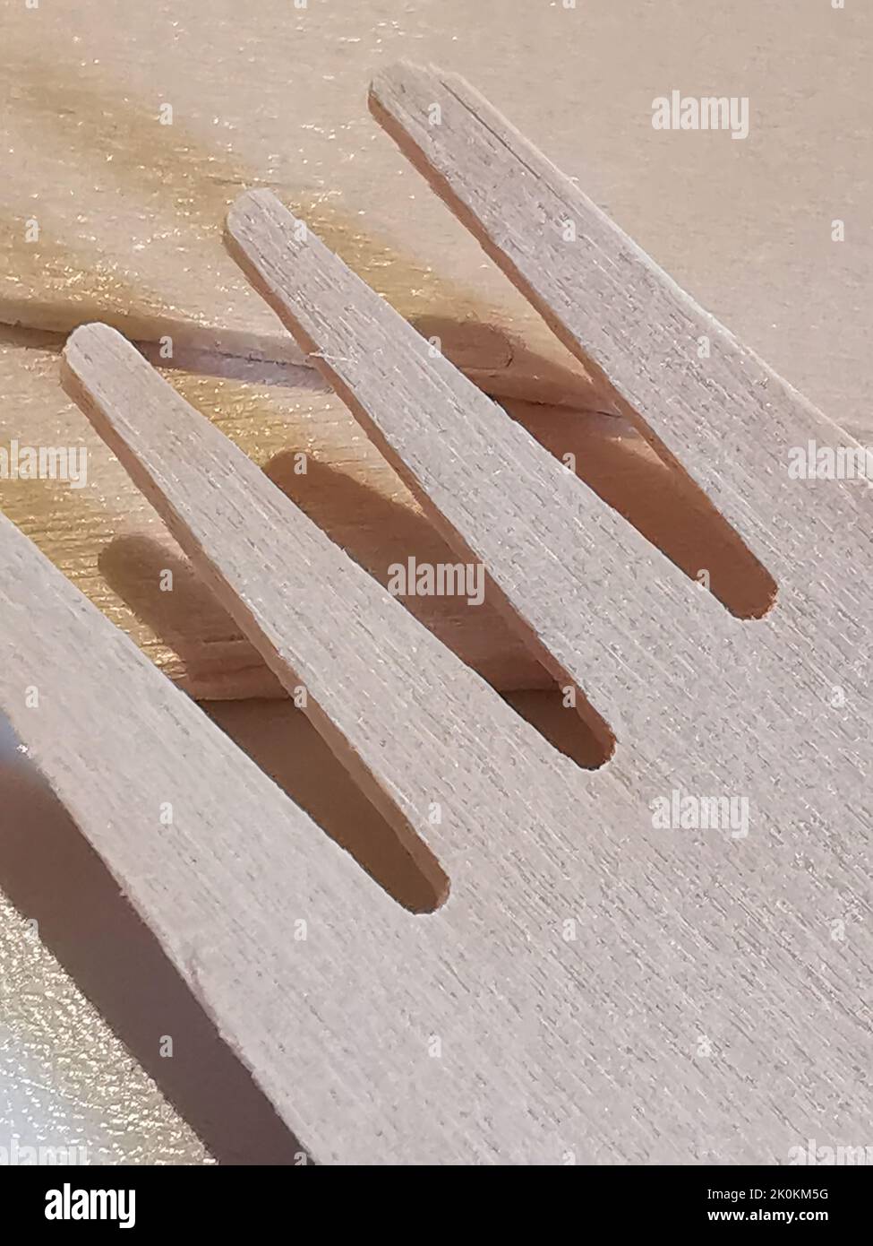 Close up of disposable environmentally friendly wooden form with copy space Stock Photo