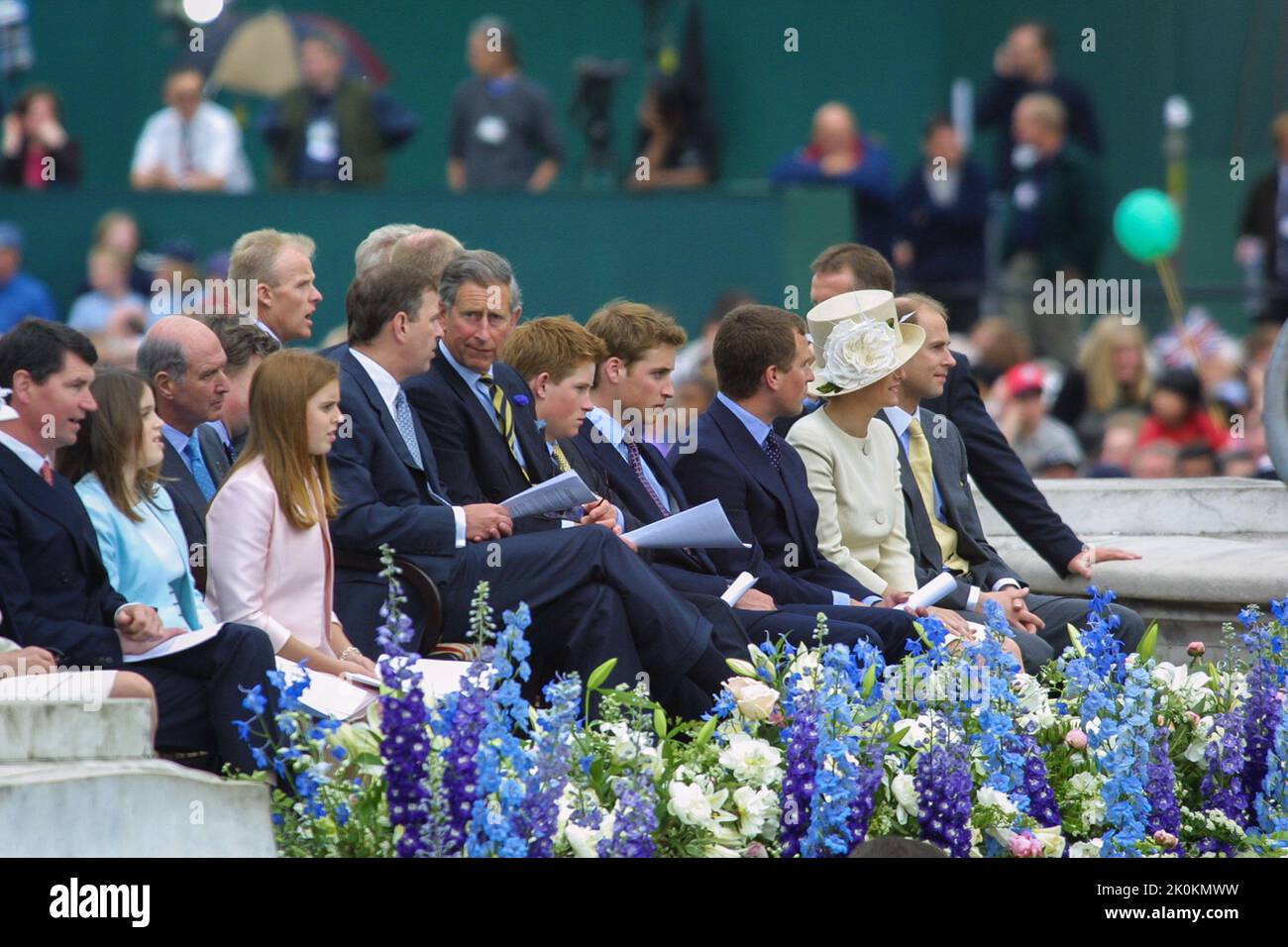 4th June 2002 - British Royal Family members at Golden Jubilee of Queen Elizabeth II in The Mall in London Stock Photo