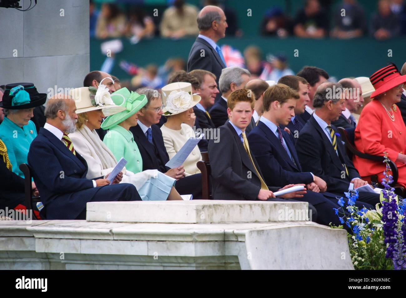4th June 2002 - Queen Elizabeth II and members of the British Royal Family at her Golden Jubilee celebrations in The Mall in London Stock Photo