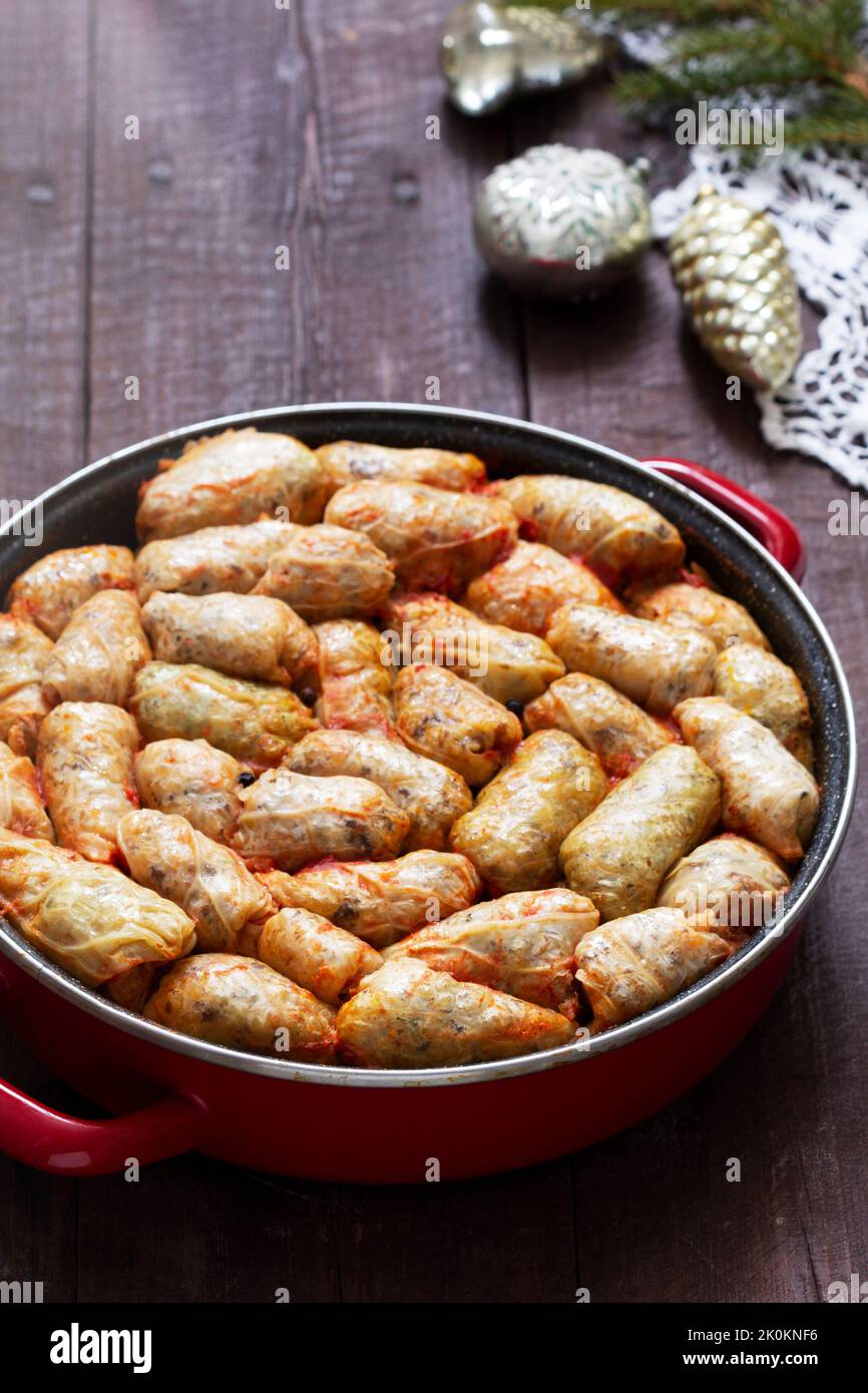 Cabbage rolls, a traditional dish of Moldovan and Romanian cuisine. Stock Photo