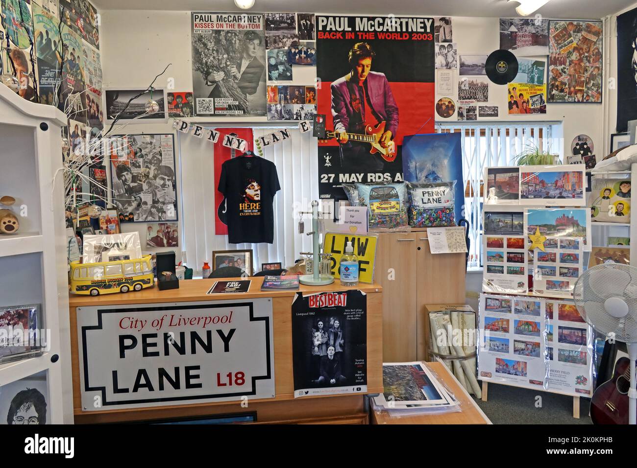 Inside the Penny Lane development trust gift shop, Penny Ln, Liverpool,  Merseyside, England, UK, L18 1DE Stock Photo