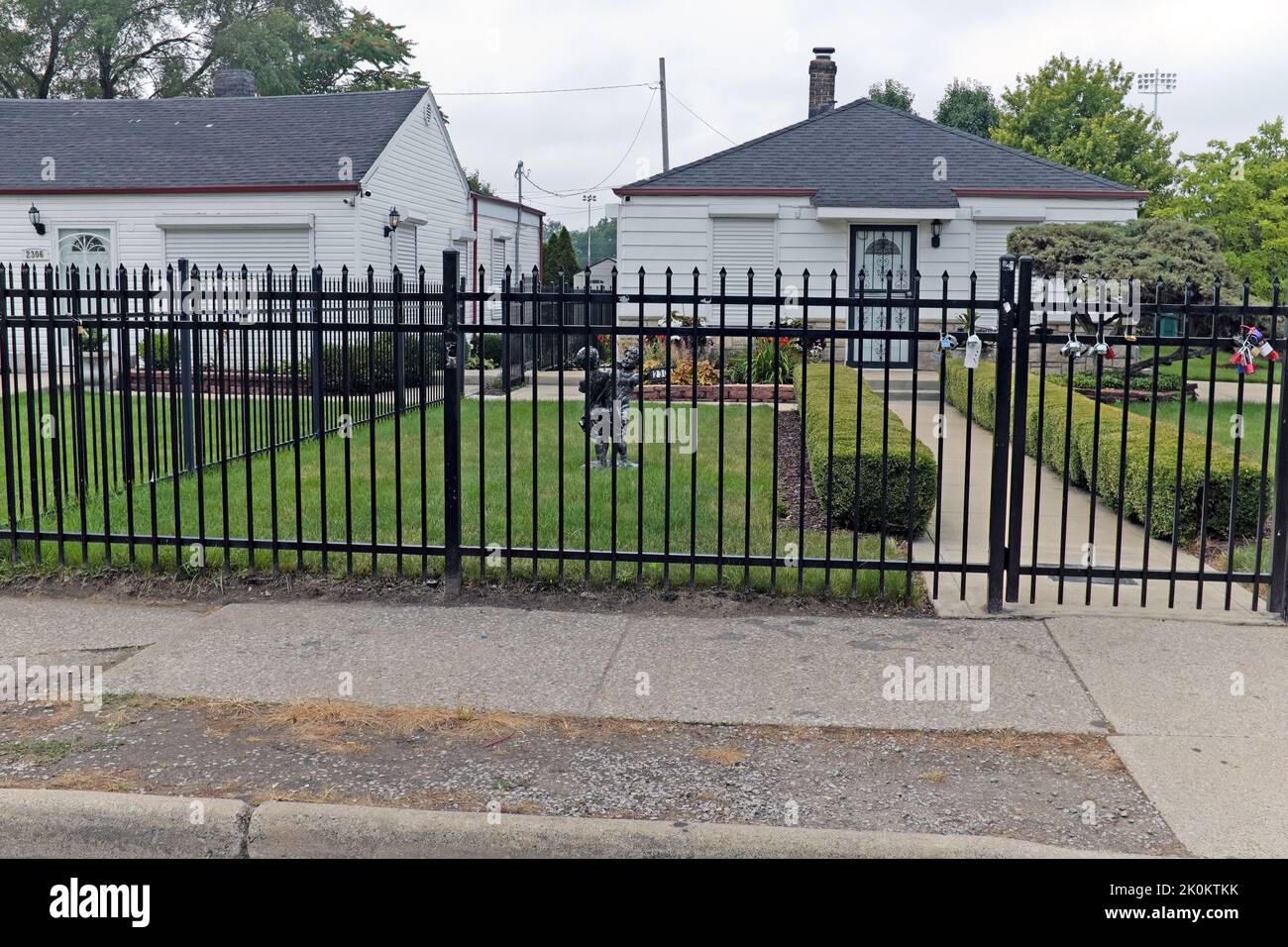 The childhood bungalow home of Michael Jackson at 2300 Jackson Street in Gary, Indiana has become a place of homage for the late singer. Stock Photo