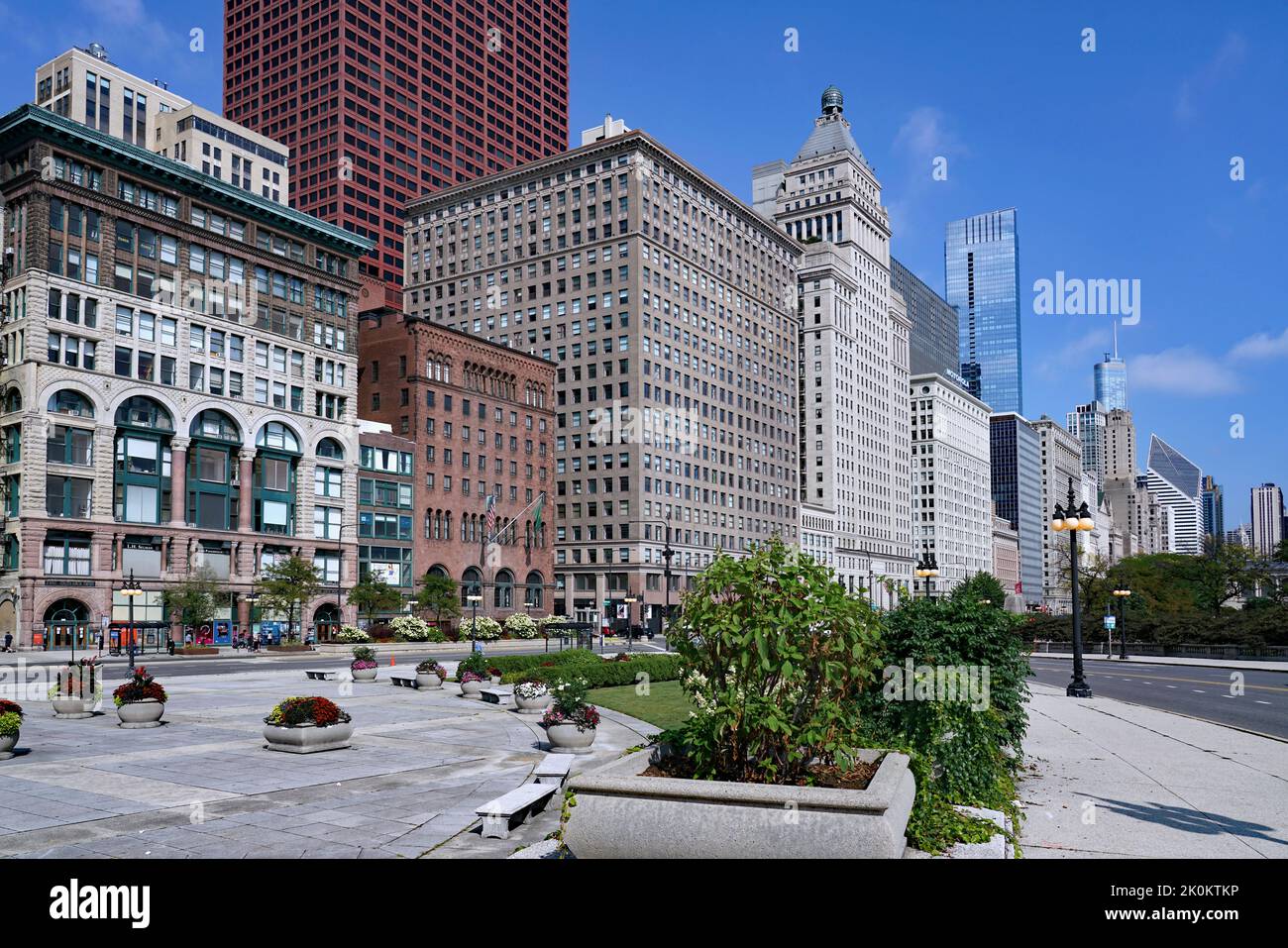 Chicago, looking north on Michigan Avenue from Congress Plaza, with a mix of traditional and modern architecture Stock Photo