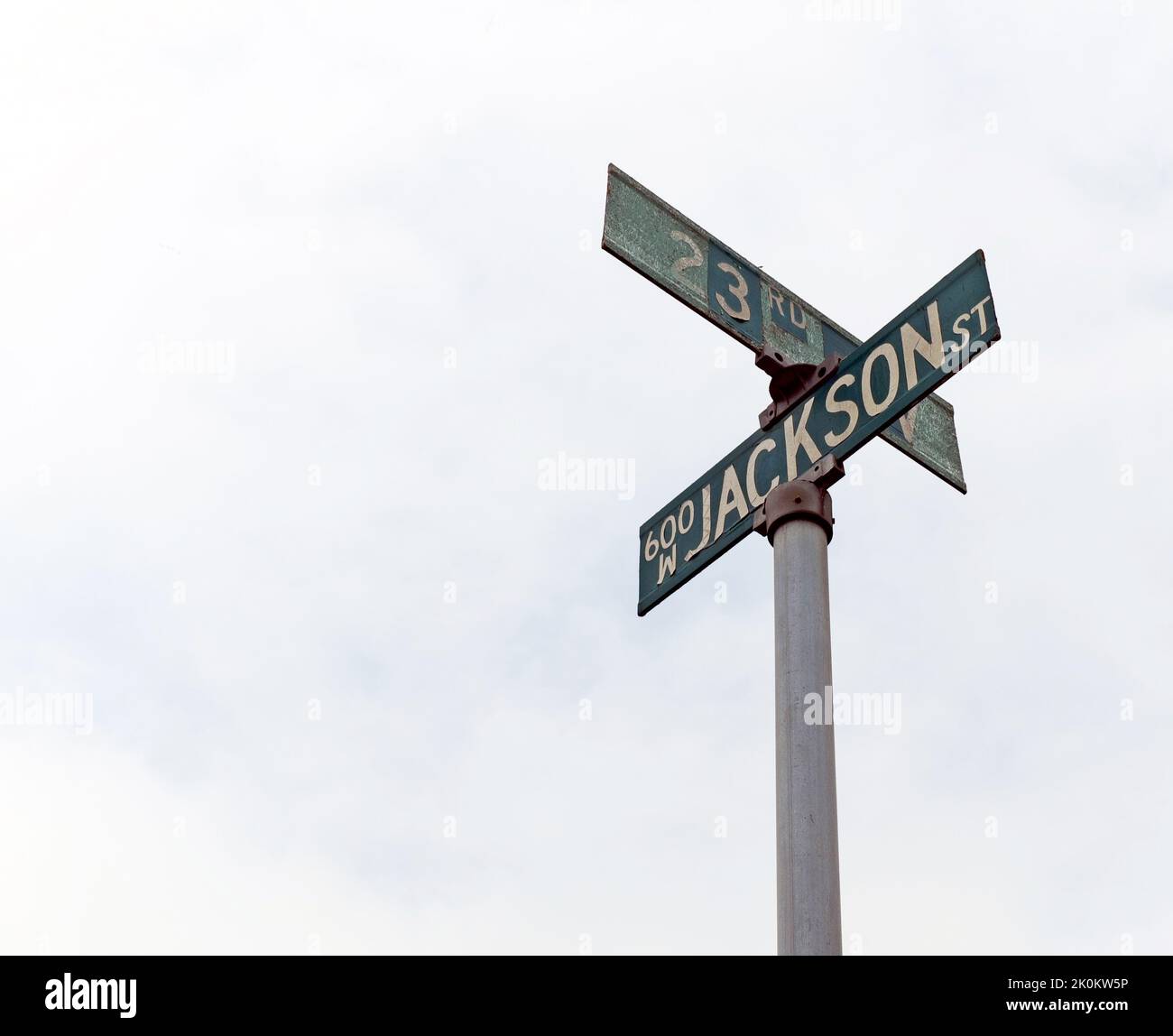 The cross street signs of Jackson and 23rd in Gary, Indiana, USA.  Jackson Street is named after the Jackson family that lived here. Stock Photo