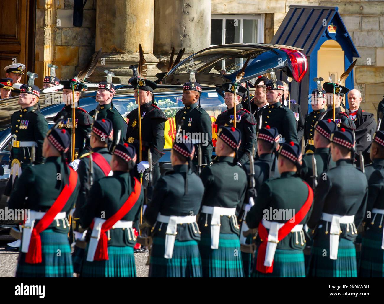 The hearse carrying Queen Elizabeth II's coffin at the start of the