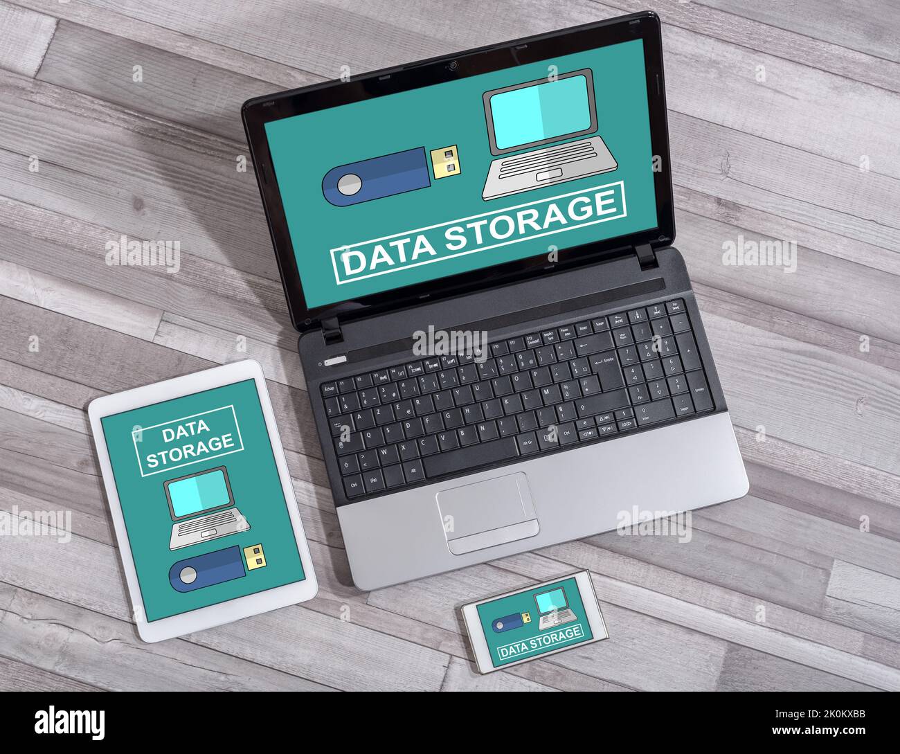 Data storage concept shown on different information technology devices ...