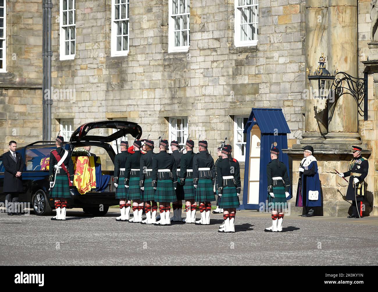 The hearse carrying Queen Elizabeth II's coffin at the start of the