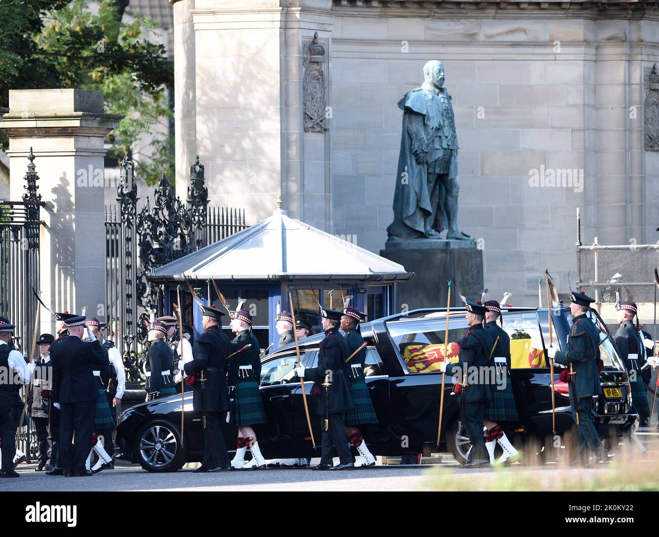 The hearse carrying Queen Elizabeth II's coffin at the start of the