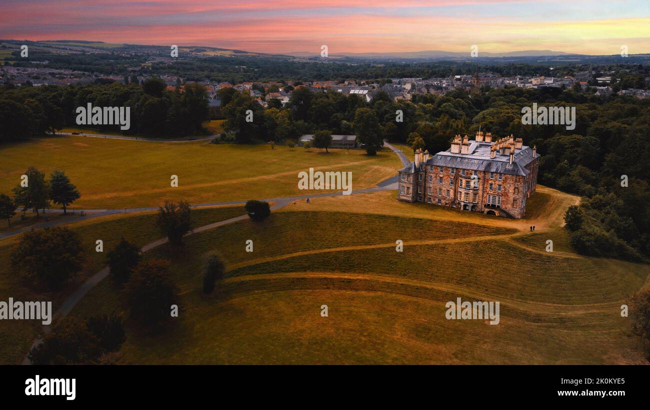 An aerial view of the historical Dalkeith Palace under cloudy dusk sky, Scotland Stock Photo Alamy