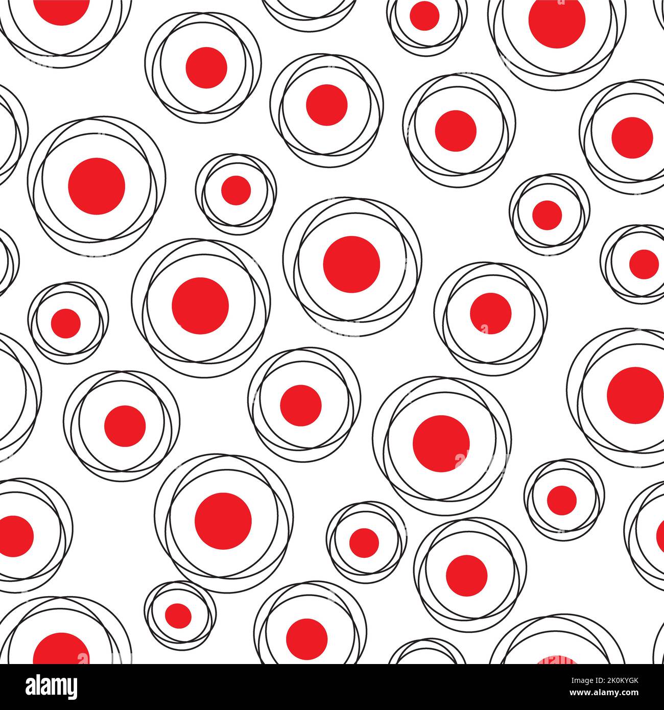 The red dots in black circles on a white background - great for wallpapers or backgrounds Stock Photo