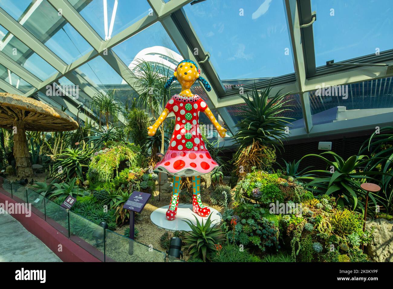 Yayoi Kusama sculpture, Kei-Chan. Placed inside Flower Dome at Gardens by the Bay. Singapore, Southeast Asia Stock Photo