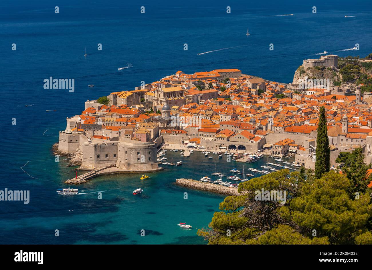 DUBROVNIK, CROATIA, EUROPE - The walled fortress city of Dubrovnik, aerial view, on the Dalmation coast. Stock Photo