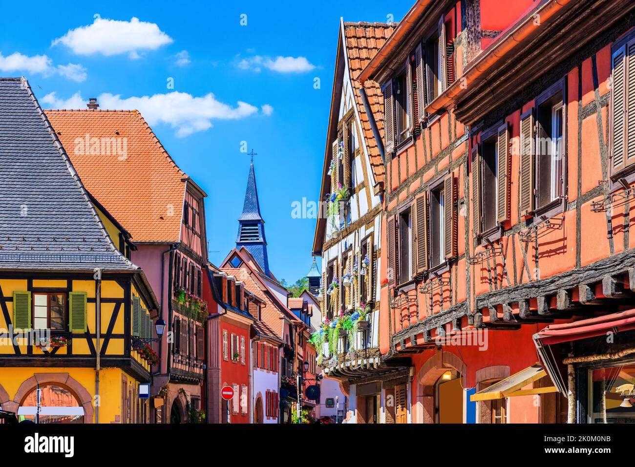 Kaysersberg Vignoble, France. Picturesque street with traditional half timbered houses on the Alsace Wine Route. Stock Photo
