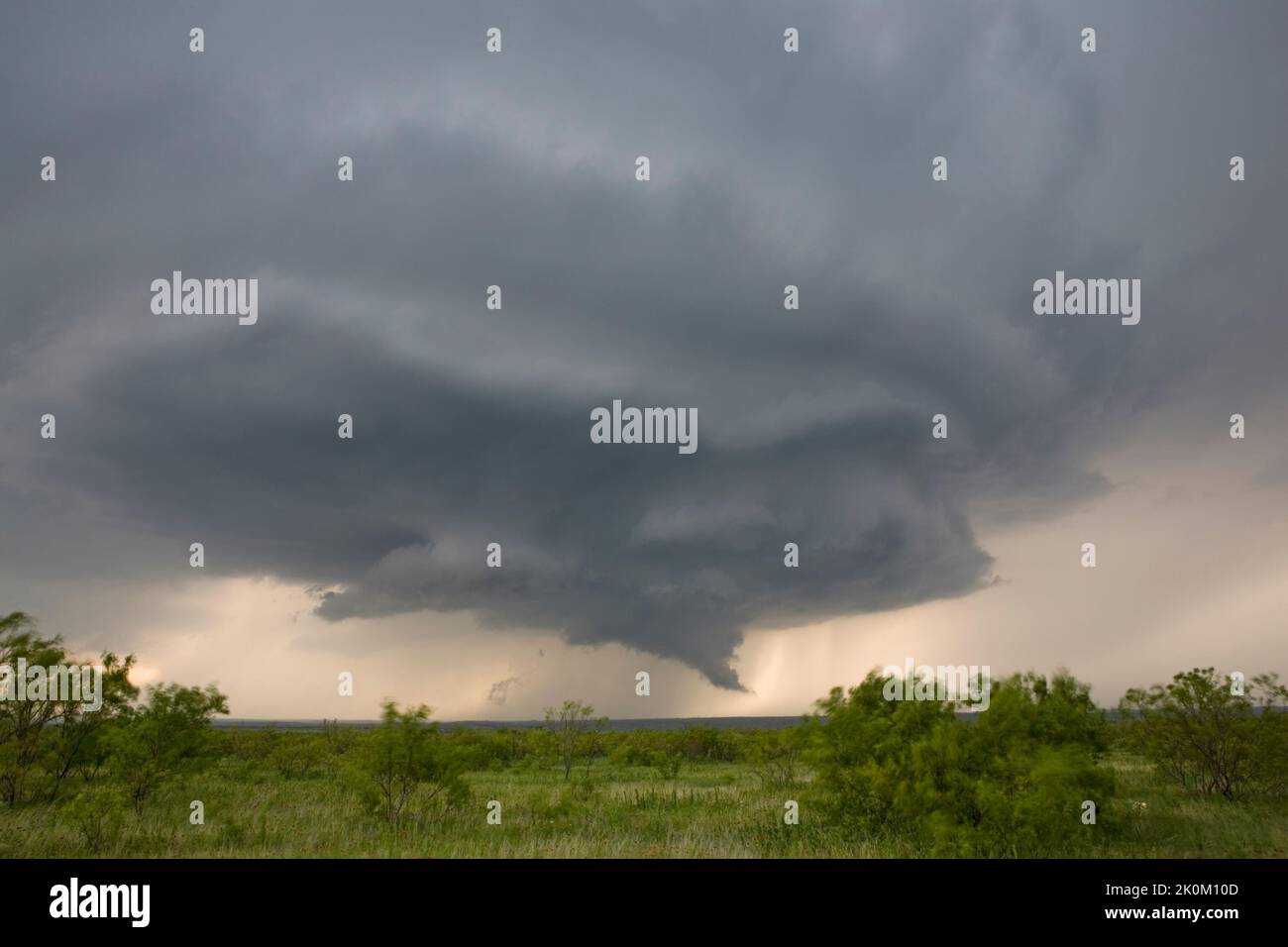 A huge supercell thunderstorm spins across farmland in Texas, USA Stock Photo