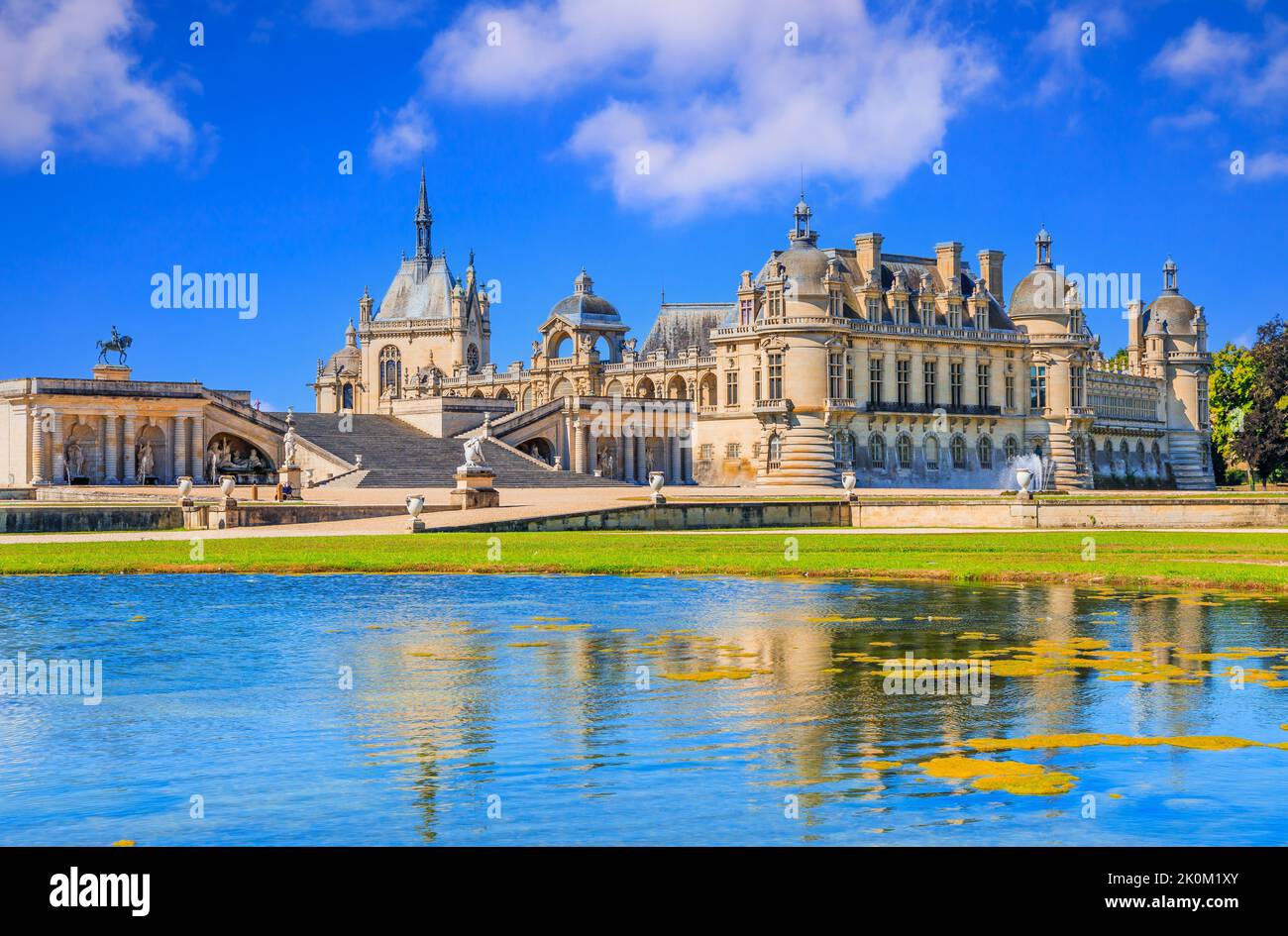 Chantilly Castle (Chateau de Chantilly) View of the northwest facade. Picardie, France. Stock Photo