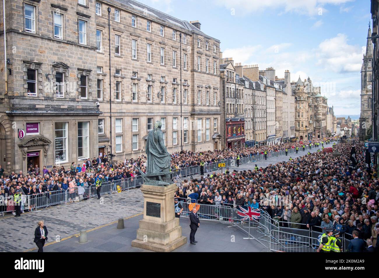 Crowds gather to watch the Procession of Queen Elizabeth II's coffin