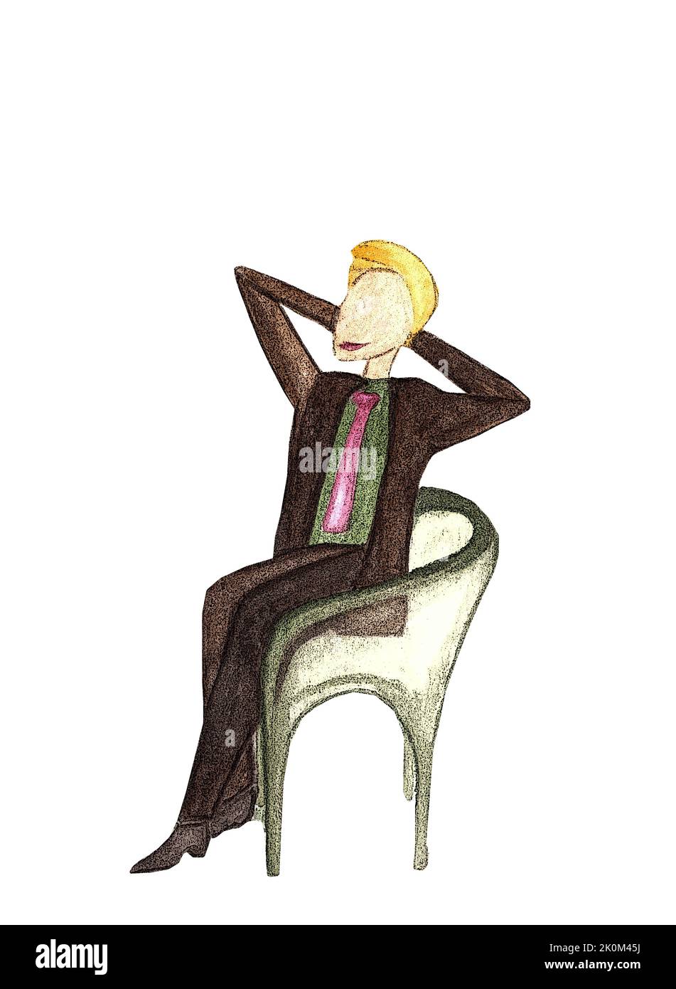 Man Sitting In street cafe at lunch break.Hand drawn young man without a face sitting in street cafe.Watercolor illustration filtered Poster Edges in Stock Photo
