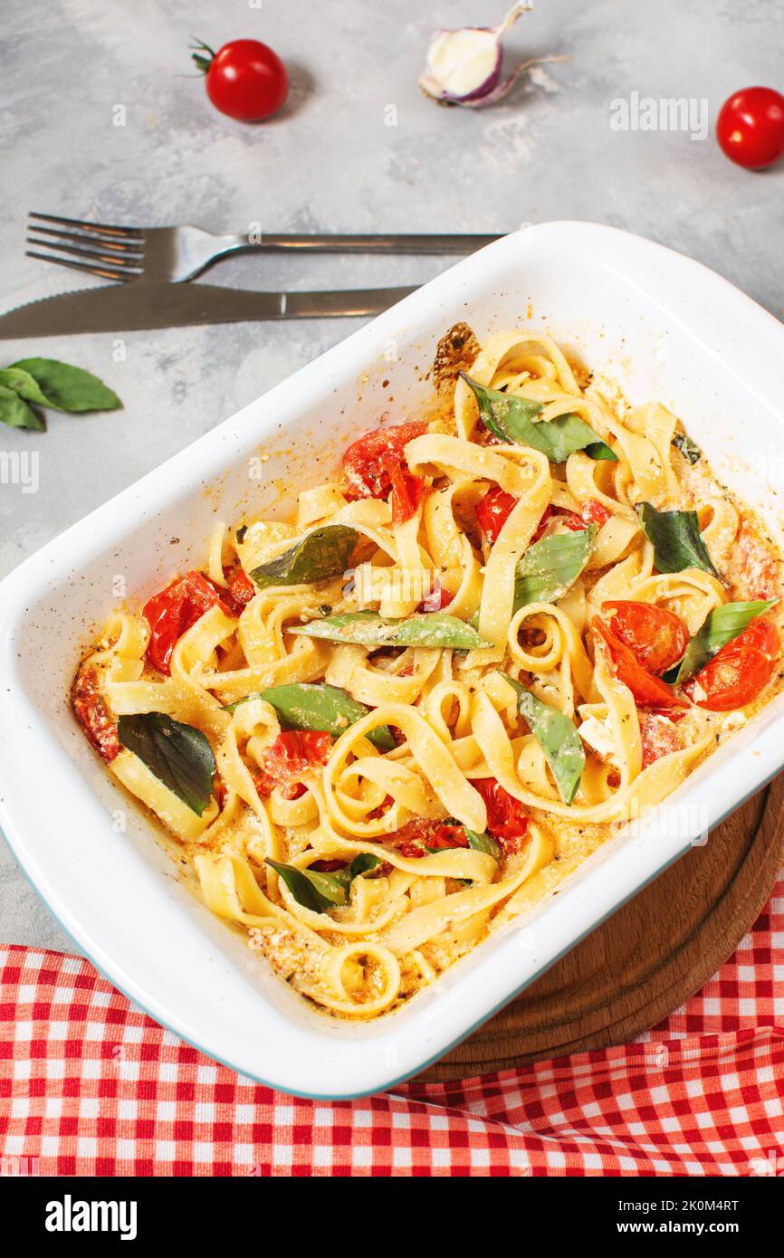 Fetapasta. Trending viral Feta bake pasta recipe made of cherry