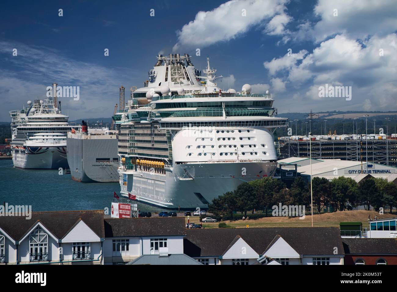Southampton, United Kingdom - August 5, 2018:  Southampton Cruise Ship Terminal, approximately 80 miles from London, are all run by the port authority Stock Photo