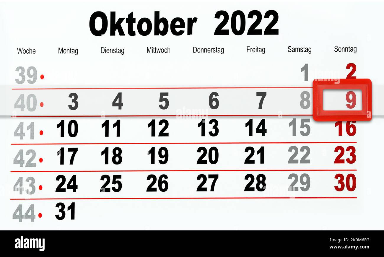 Deutscher Kalender 9. Oktober 2022 Stock Photo
