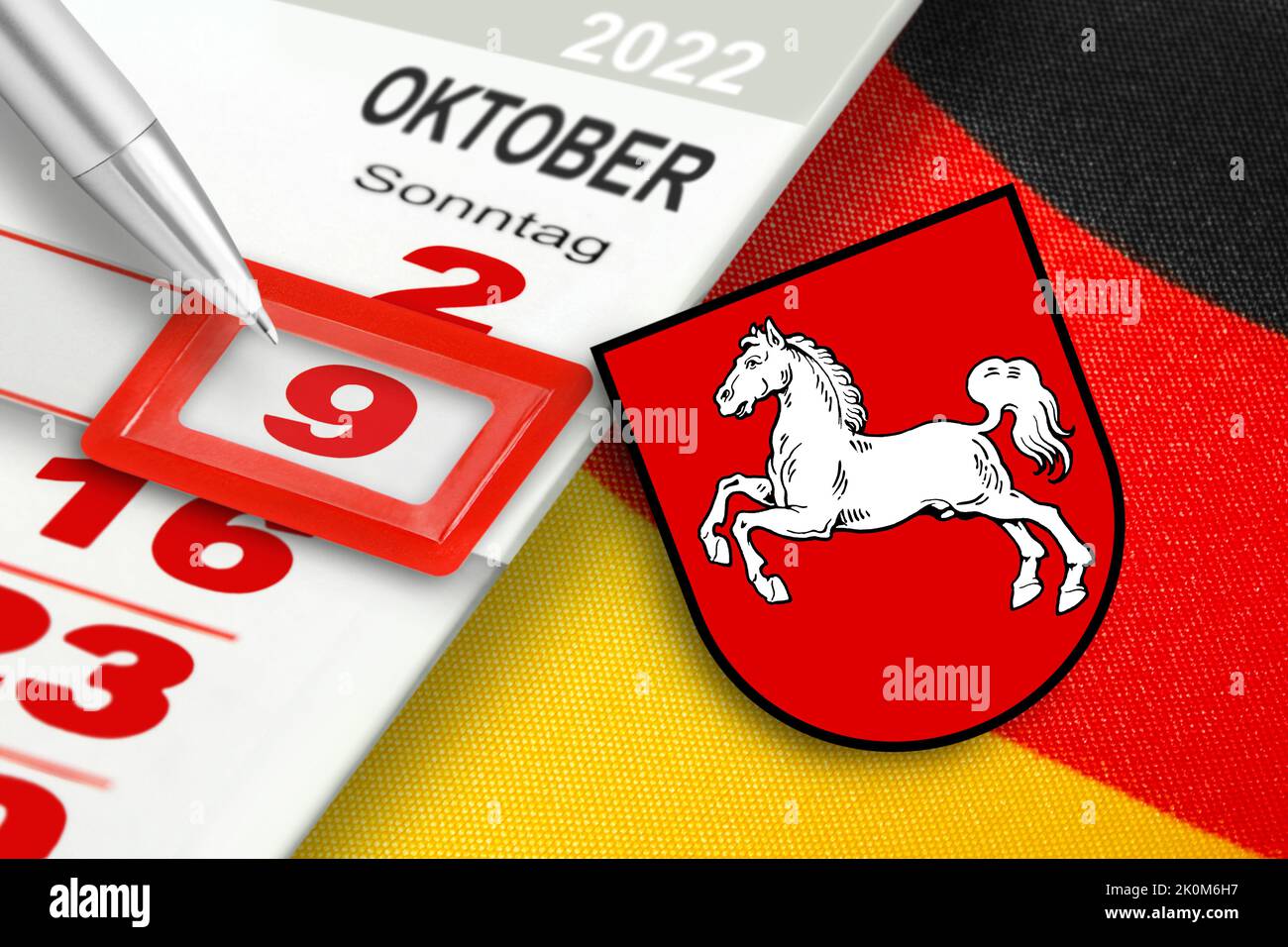 Deutscher Kalender 9. Oktober 2022  Niedersachsen Stock Photo