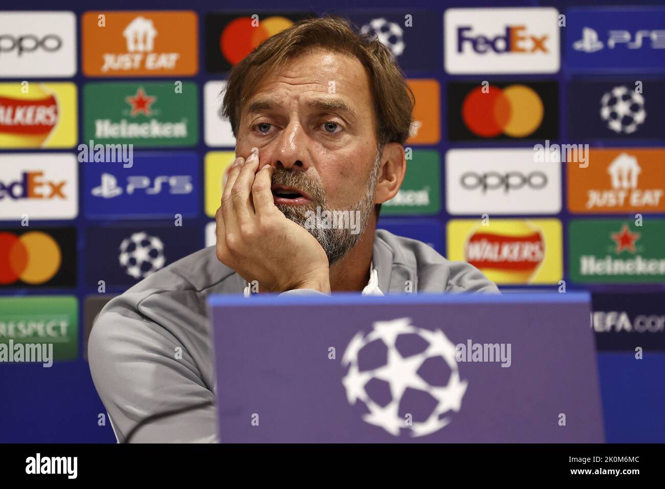 LIVERPOOL - Liverpool FC coach Jurgen Klopp during the press conference ahead of the Champions League match against Ajax Amsterdam at Anfield on September 12, 2022 in Liverpool, United Kingdom. ANP MAURICE VAN STEEN Stock Photo