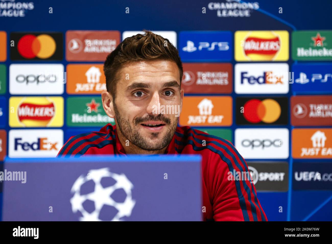 LIVERPOOL - UK, 12/09/2022, Dusan Tadic of Ajax during the press conference ahead of the Champions League match against Liverpool FC at Anfield on September 12, 2022 in Liverpool, United Kingdom. ANP MAURICE VAN STEEN Stock Photo