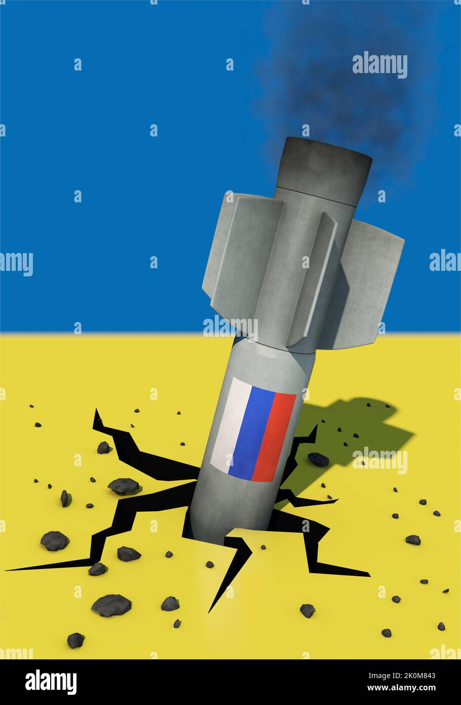 Russian missile hits Ukraine in portrait format Stock Photo