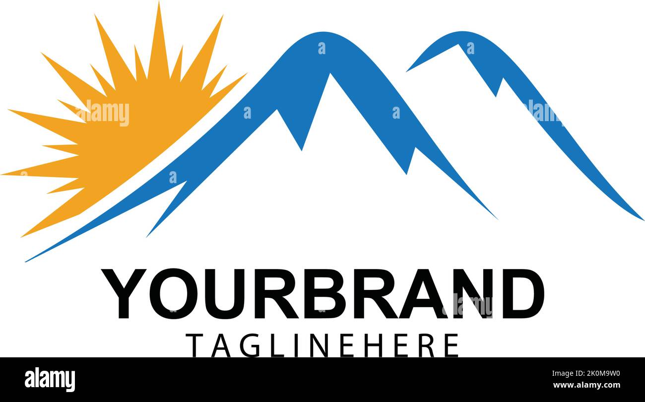 Mountain sun logo design concept template vector Stock Vector