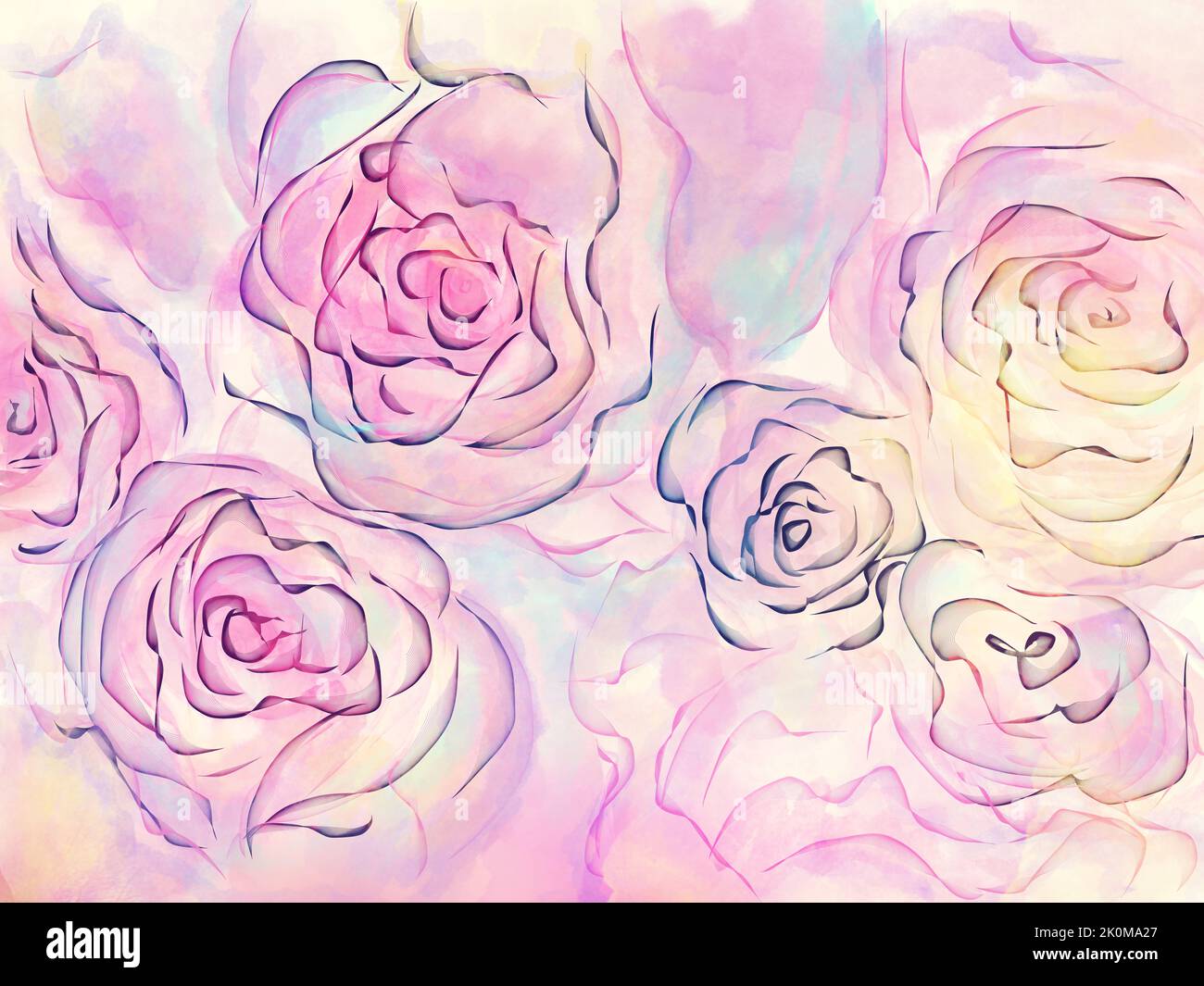 Abstract Floral background with pink rose flowers. Watercolor digital painting Stock Photo