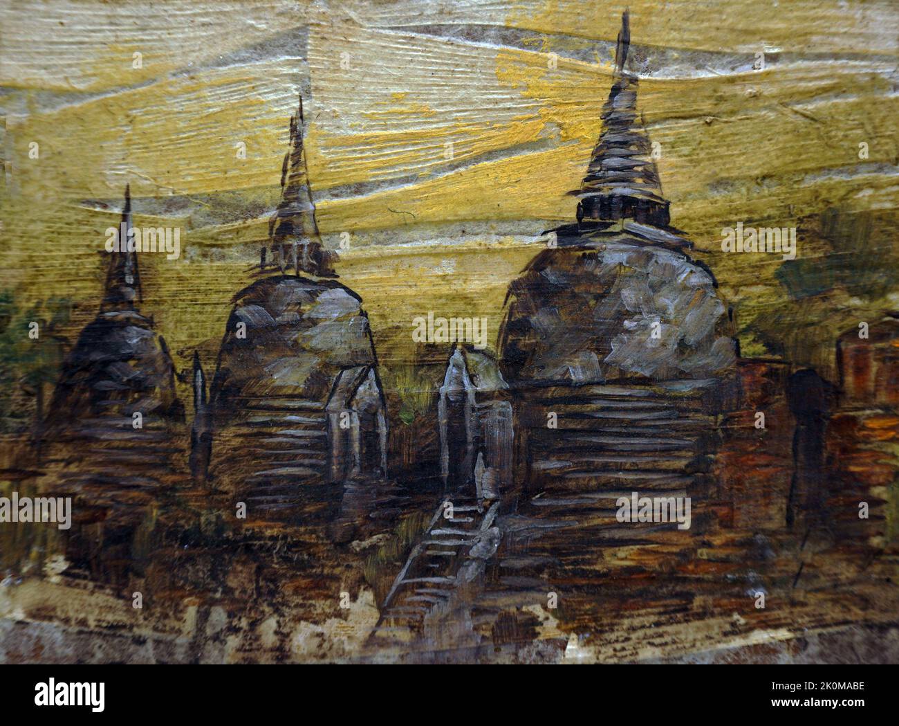 Art  oil  painting  Temple Buddha statue thailand , Ayutthaya Historical Park , Wat Phrasisanph Stock Photo