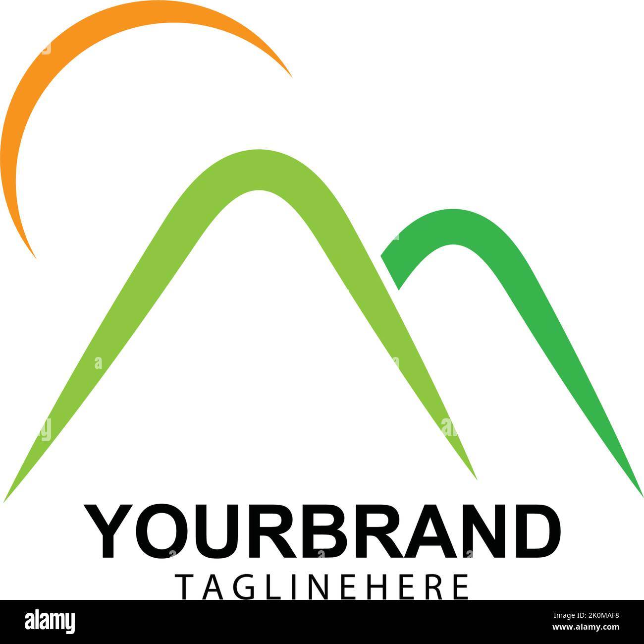Mountain sun logo design concept template vector Stock Vector