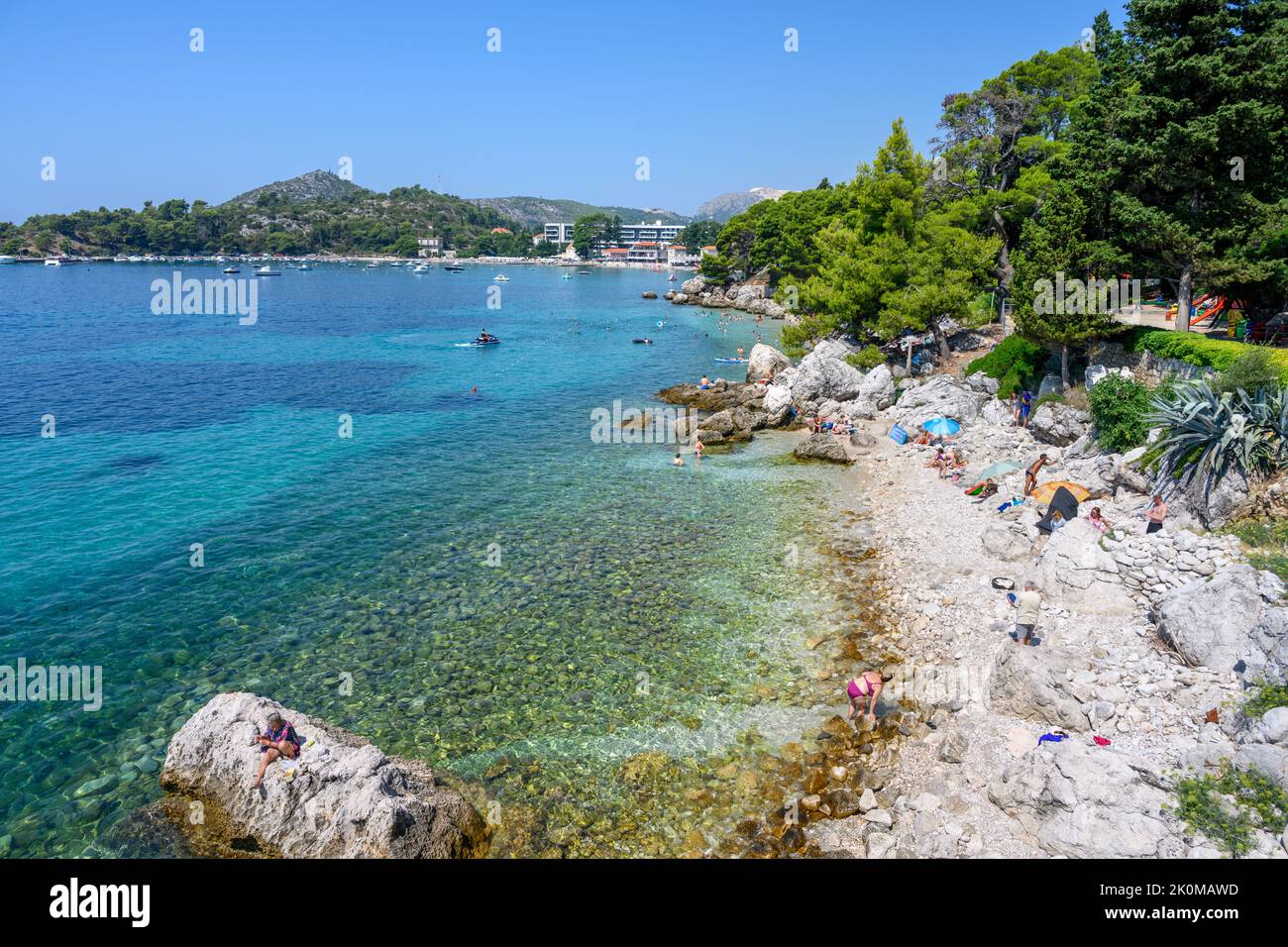 Beach at Mlini, near Dubrovnik, Croata Stock Photo