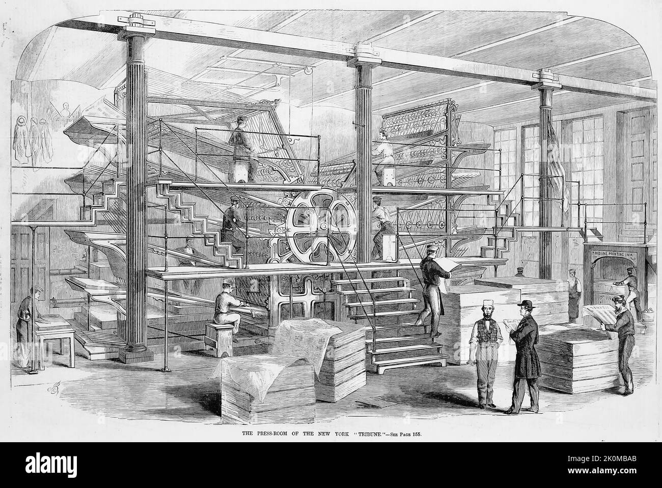 The press room of the New York Tribune newspaper, July 1861. 19th century American Civil War illustration from Frank Leslie's Illustrated Newspaper Stock Photo